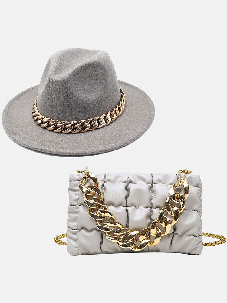 Conjunto de bolso de cadena y sombrero a juego