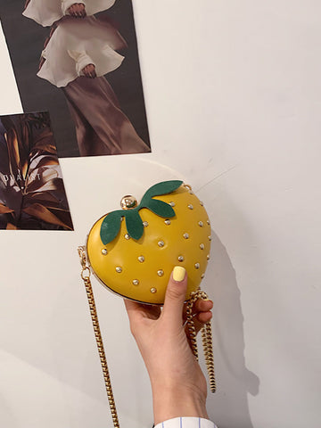 Strawberry Shape Rivet Crossbody Bag