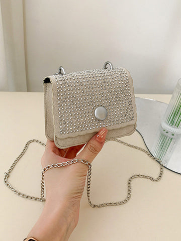 Bolso bandolera cuadrado con diamantes de imitación