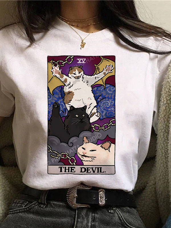 Camiseta con gráfico de gato con carta del tarot