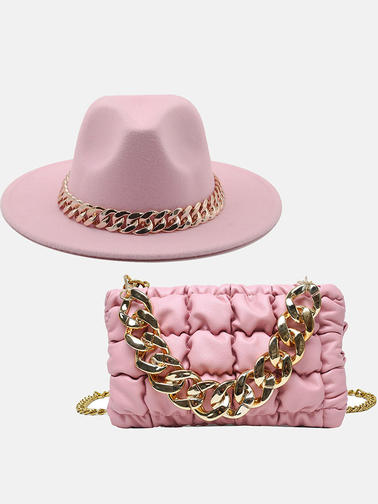 Conjunto de bolso de cadena y sombrero a juego