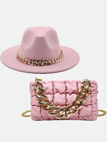 Conjunto de bolso de cadena y sombrero a juego