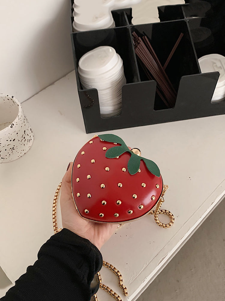 Strawberry Shape Rivet Crossbody Bag