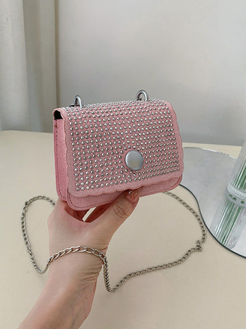 Bolso bandolera cuadrado con diamantes de imitación