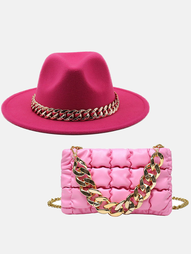 Conjunto de bolso de cadena y sombrero a juego