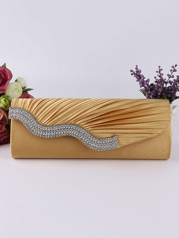 Solide, plissierte Handtaschen-Clutch mit Strasssteinen