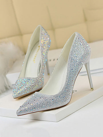 Tacones de aguja para fiesta con diamantes de imitación