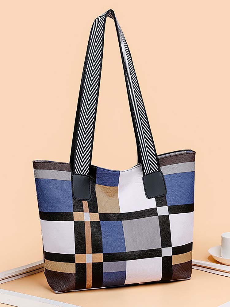 Plaid Large Capacity Tote