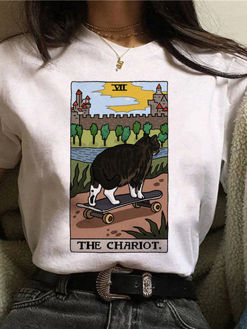 Camiseta con gráfico de gato con carta del tarot