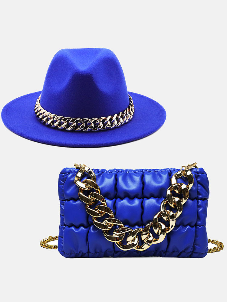 Conjunto de bolso de cadena y sombrero a juego