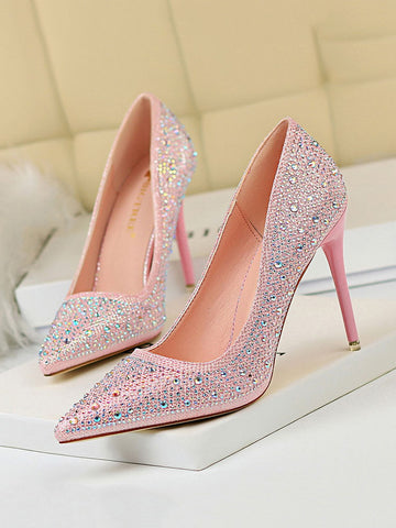 Tacones de aguja para fiesta con diamantes de imitación