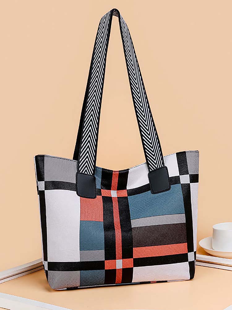 Plaid Large Capacity Tote