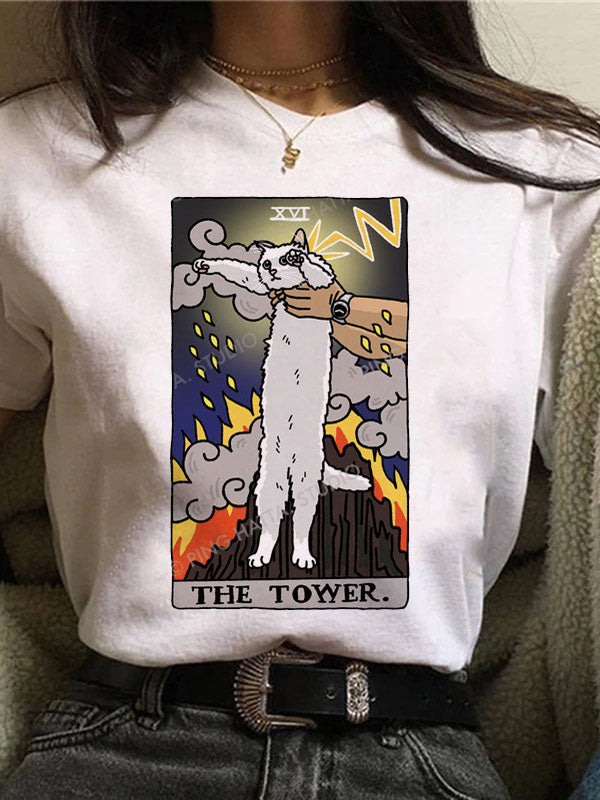 Camiseta con gráfico de gato con carta del tarot