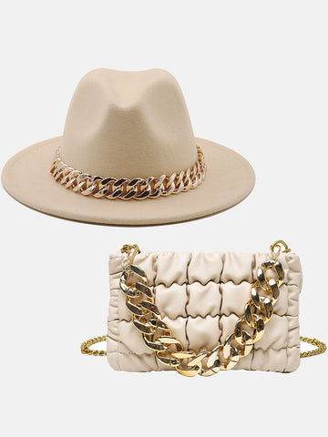 Conjunto de bolso de cadena y sombrero a juego