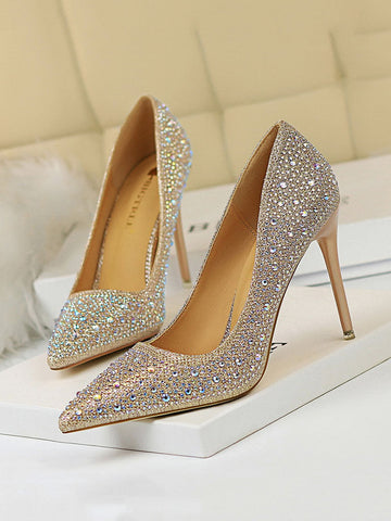 Tacones de aguja para fiesta con diamantes de imitación