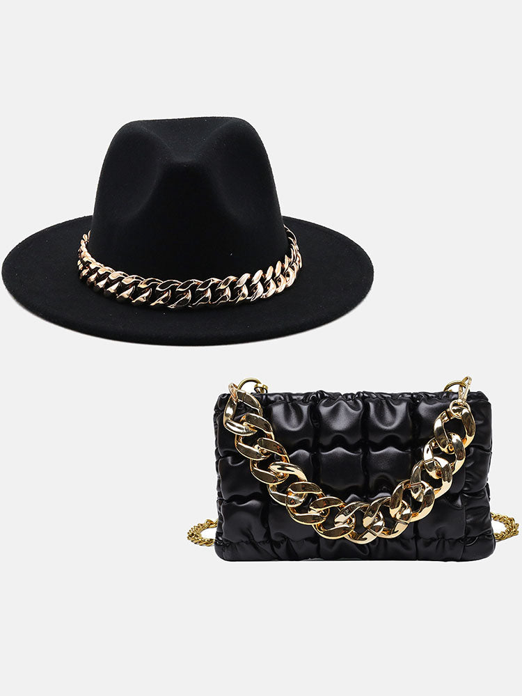 Conjunto de bolso de cadena y sombrero a juego