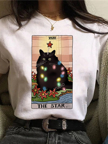 Camiseta con gráfico de gato con carta del tarot