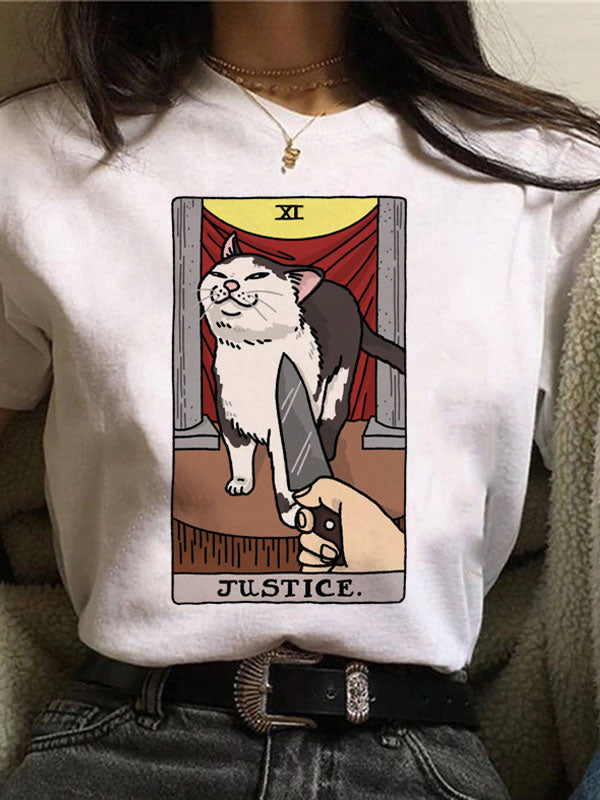 T-Shirt mit Tarot-Karten- und Katzen-Grafik