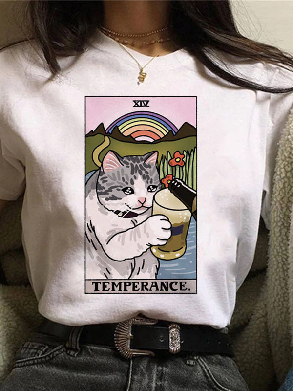 Camiseta con gráfico de gato con carta del tarot