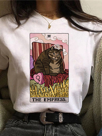 Camiseta con gráfico de gato con carta del tarot