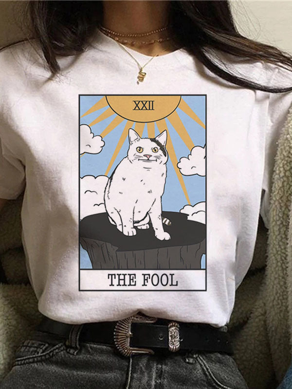 T-Shirt mit Tarot-Karten- und Katzen-Grafik