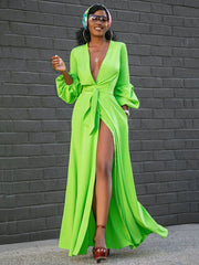 Slit V Neck Maxi Dress
