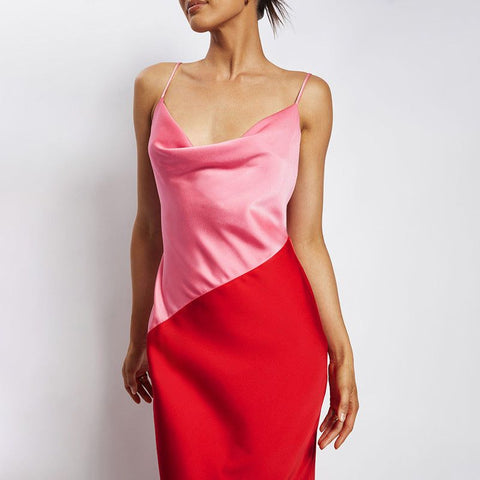 Strawberry Fields Diagonal Panel Satin Midi Dress