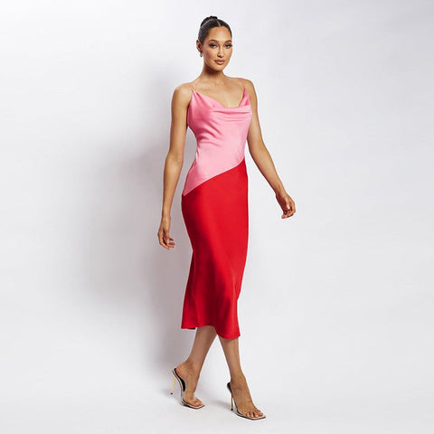 Strawberry Fields Diagonal Panel Satin Midi Dress