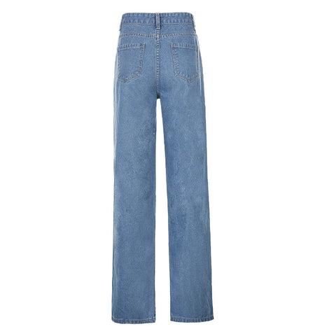 90s Distressed Cutout High Waist Wide Leg Jeans - Blue