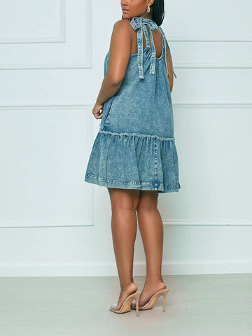 Flounce Spaghetti Strap Loose Denim Dresses