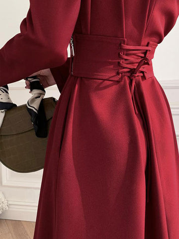 Buttoned Long Sleeve Corset Midi Dress