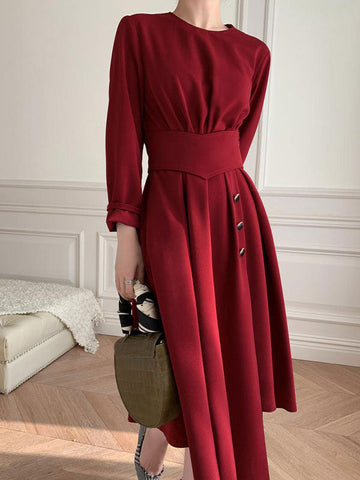 Buttoned Long Sleeve Corset Midi Dress