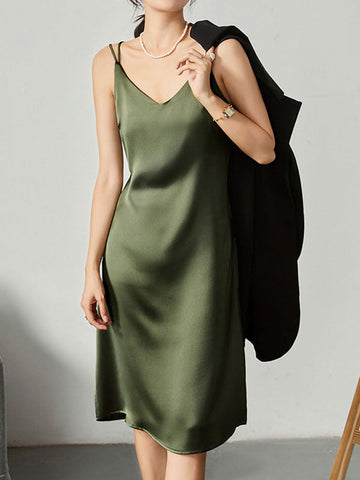 Satin Double Strap Midi Dress