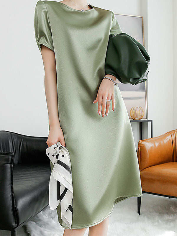 Short Sleeve Satin Midi Dress