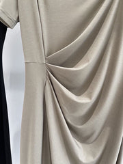 Ruched Split Short Sleeve Maxi Dress