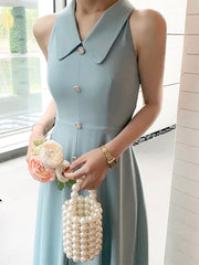 Sleeveless Polo Neck Buttoned Maxi Dress
