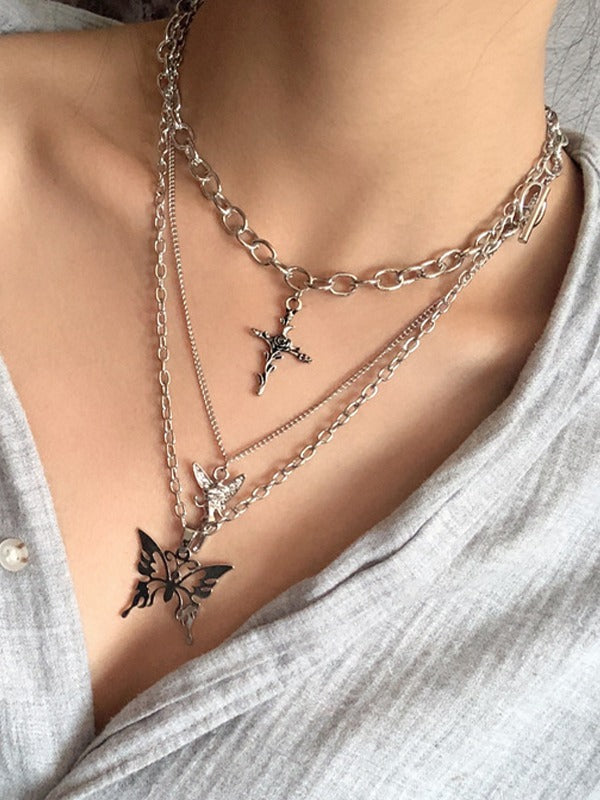 3pcs Floral Fairy Butterfly Charm Necklace Set