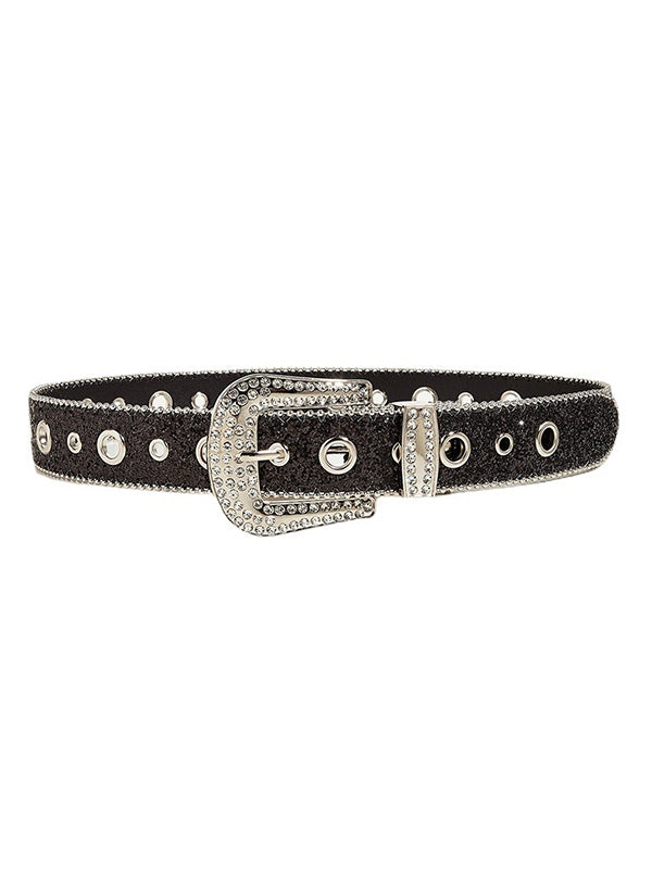 Rhinestone Embellished Sequin Buckle Belt