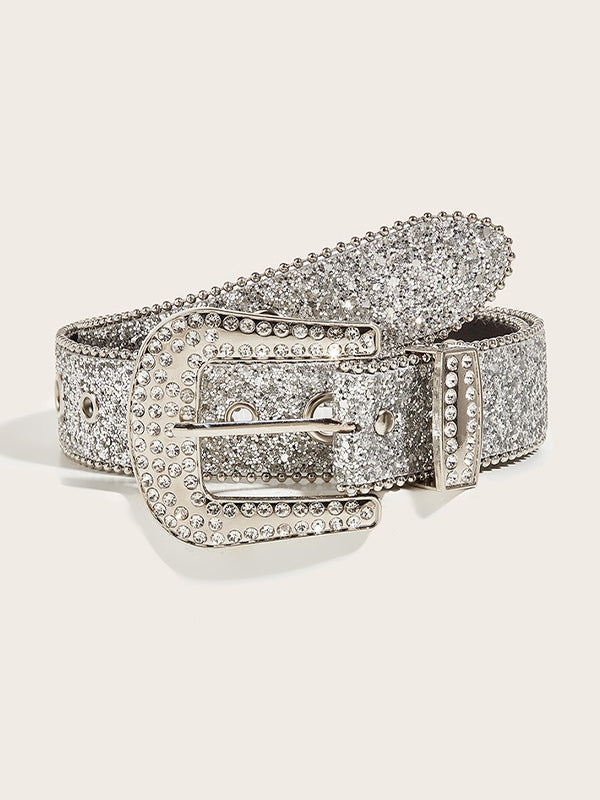 Rhinestone Embellished Sequin Buckle Belt