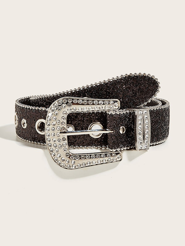 Rhinestone Embellished Sequin Buckle Belt