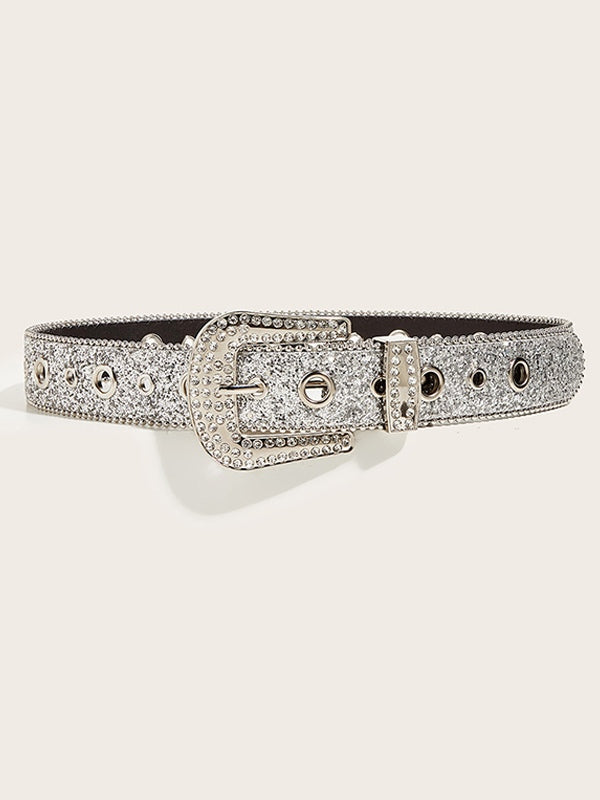 Rhinestone Embellished Sequin Buckle Belt