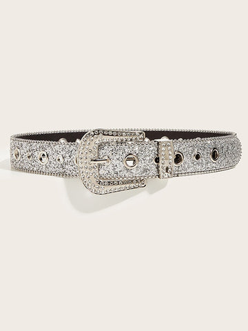 Rhinestone Embellished Sequin Buckle Belt