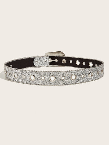 Rhinestone Embellished Sequin Buckle Belt