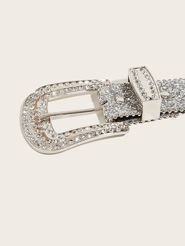 Rhinestone Embellished Sequin Buckle Belt