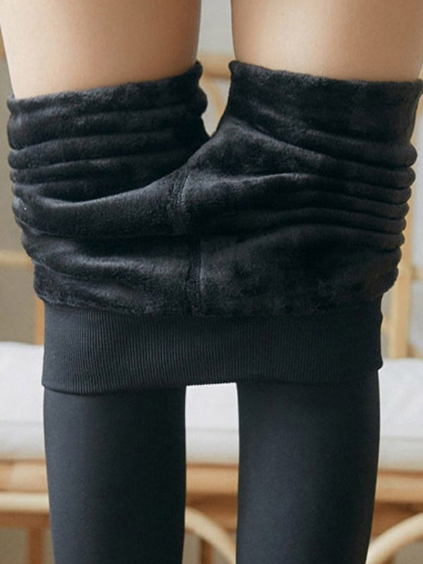 Solid Color Thick Warm Fleece Lined Tights