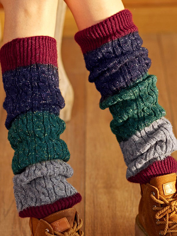 Color Block Cable Knit Leg Warmer