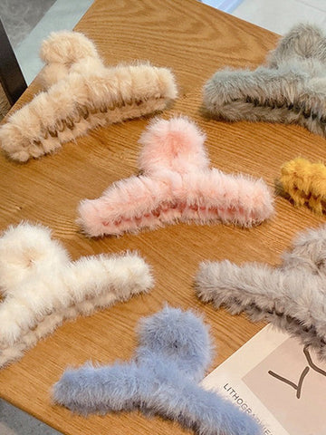 Solid Color Fuzzy Hair Claw Clip