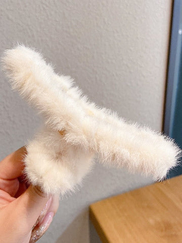 Solid Color Fuzzy Hair Claw Clip