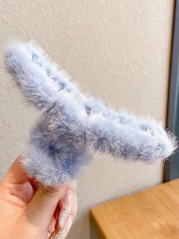 Solid Color Fuzzy Hair Claw Clip