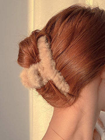 Solid Color Fuzzy Hair Claw Clip